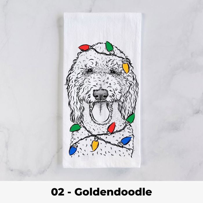 Dog Christmas Lights Tea Towel - 25+ Breeds