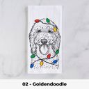02 - Goldendoodle Dog Christmas Lights Tea Towel - 25+ Breeds