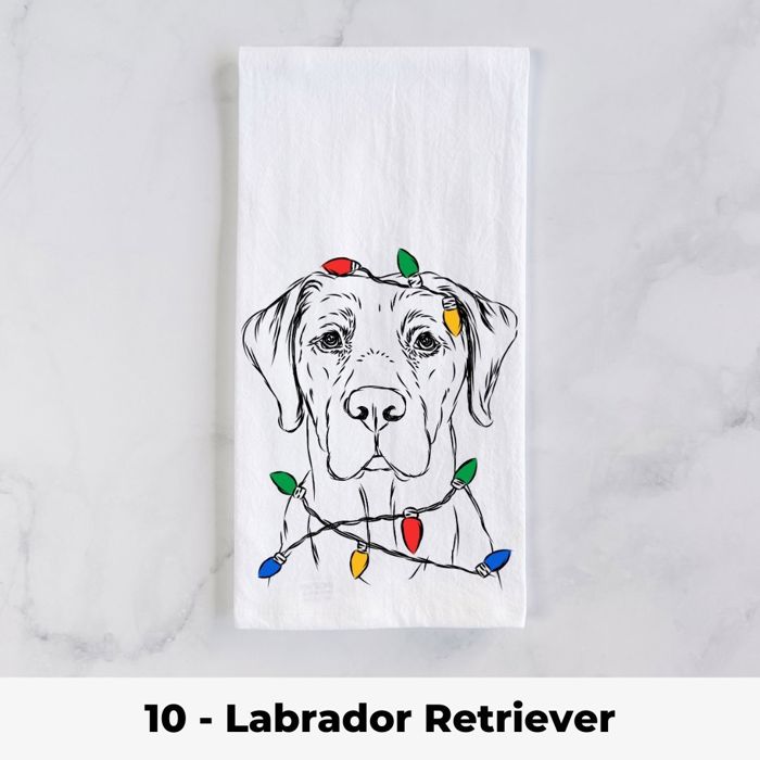 Dog Christmas Lights Tea Towel - 25+ Breeds