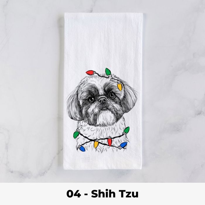 Dog Christmas Lights Tea Towel - 25+ Breeds