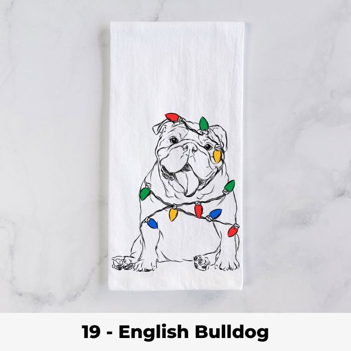 Dog Christmas Lights Tea Towel - 25+ Breeds