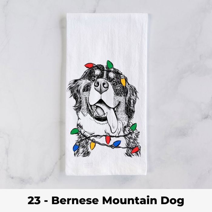 Dog Christmas Lights Tea Towel - 25+ Breeds