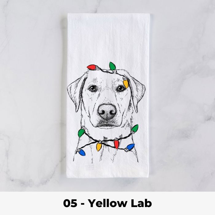 Dog Christmas Lights Tea Towel - 25+ Breeds