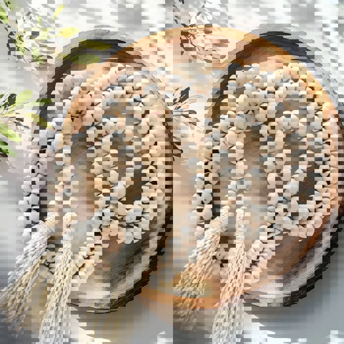 76" Wood Bead Garland with Jute Tassels