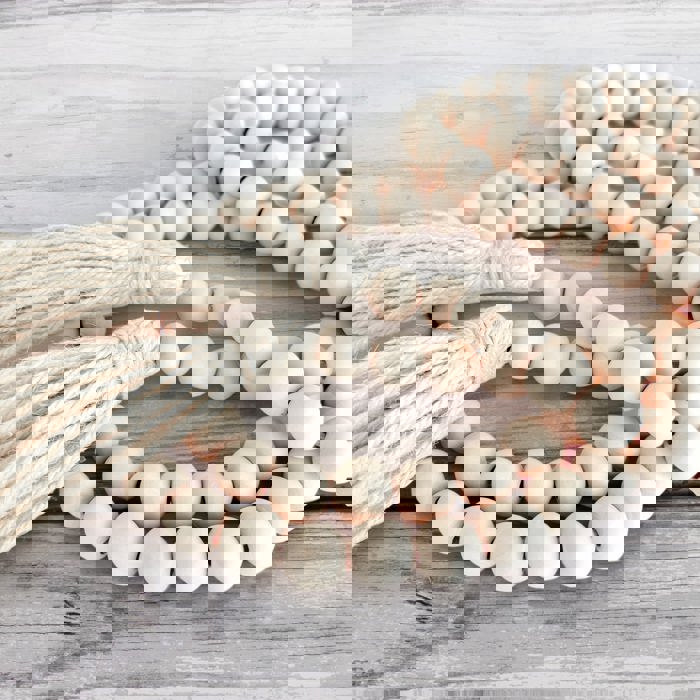 76" Wood Bead Garland with Jute Tassels