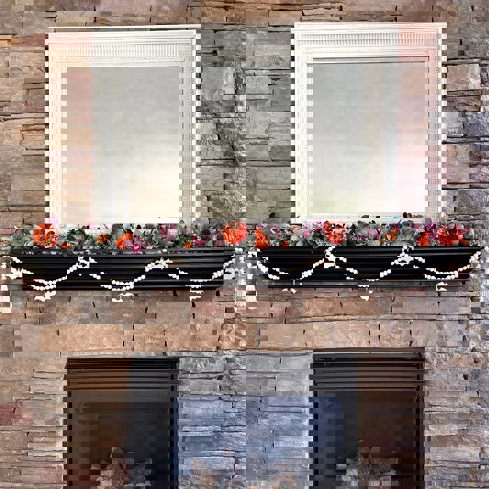 Bat Wood Bead Garland with Interchangeable Seasonal Charms