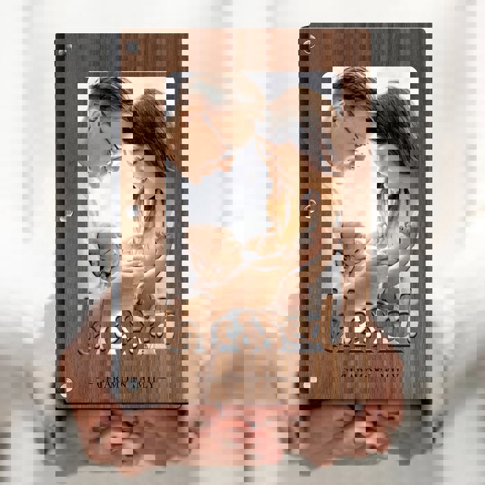 Personalized "Blessed" Wood Journal with Photo Sleeve