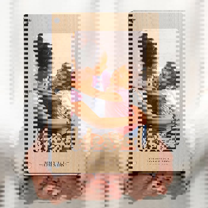 Personalized "Blessed" Wood Journal with Photo Sleeve