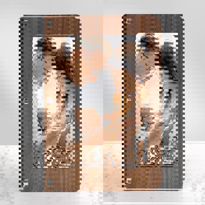 Personalized "Blessed" Wood Journal with Photo Sleeve