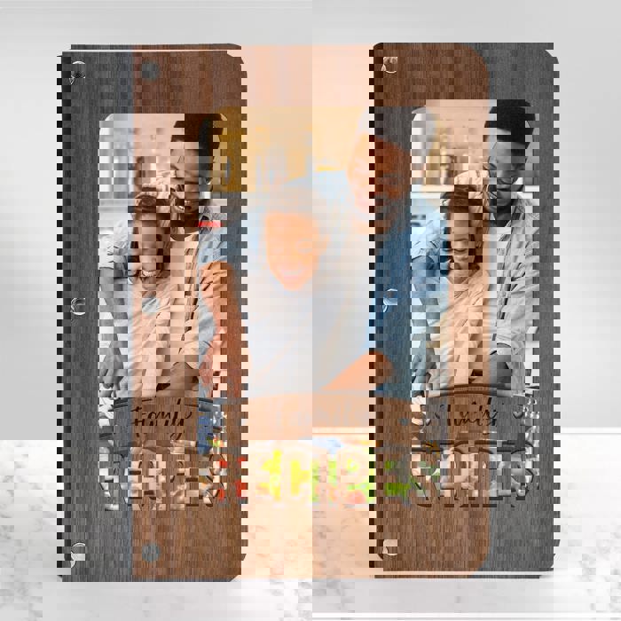 Personalized Wood Recipe Book with Photo Sleeve, Banner Design