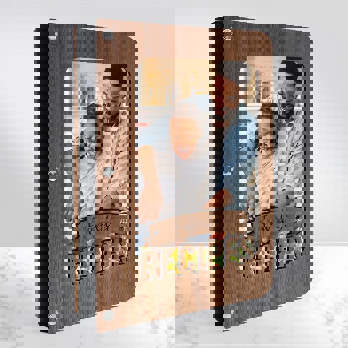 Personalized Wood Recipe Book with Photo Sleeve, Banner Design