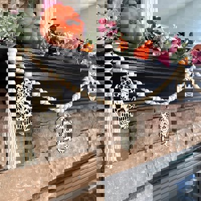 Candy Skull Wood Bead Garland with Interchangeable Seasonal Charms