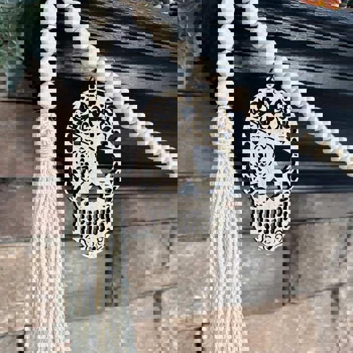 Candy Skull Wood Bead Garland with Interchangeable Seasonal Charms