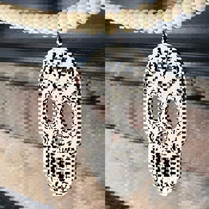 Candy Skull Wood Bead Garland with Interchangeable Seasonal Charms