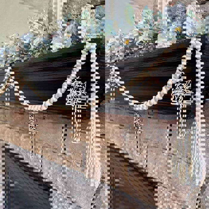 Cross Wood Bead Garland with Interchangeable Seasonal Charms