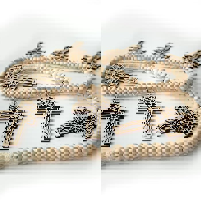 Cross Wood Bead Garland with Interchangeable Seasonal Charms