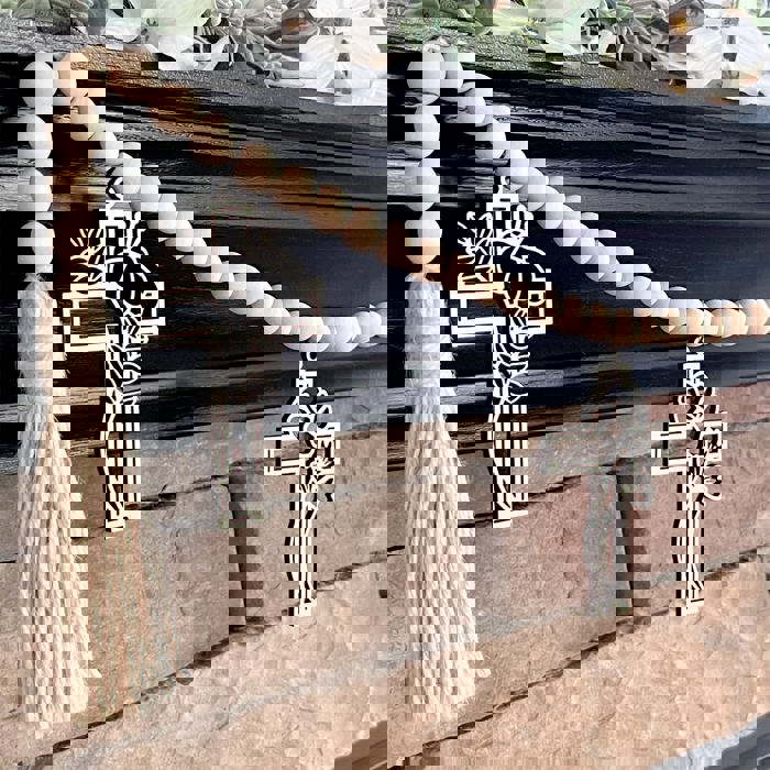 Cross Wood Bead Garland with Interchangeable Seasonal Charms