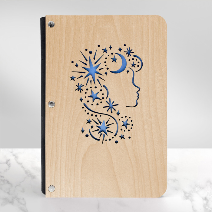 Personalized Wood Journal with Photo Sleeve - Dreams Design