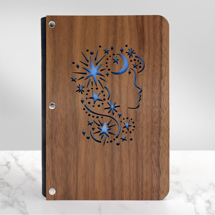 Personalized Wood Journal with Photo Sleeve - Dreams Design