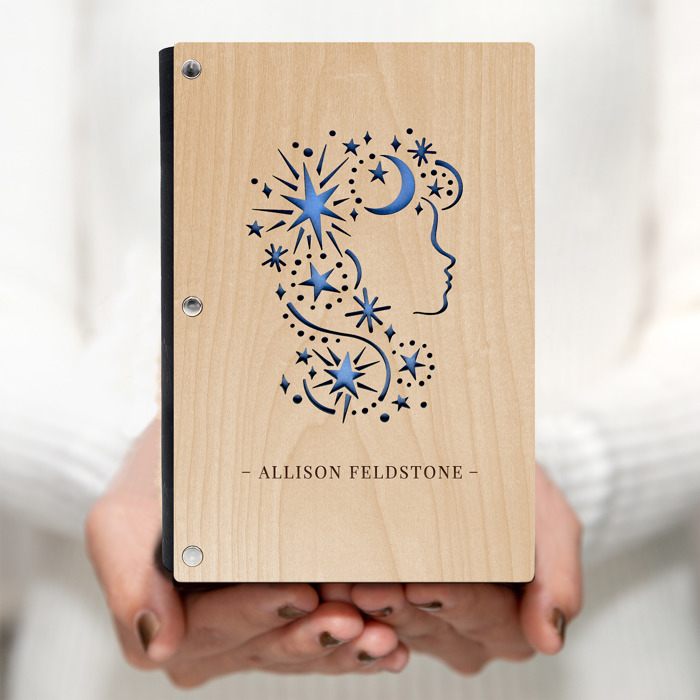 Personalized Wood Journal with Photo Sleeve - Dreams Design