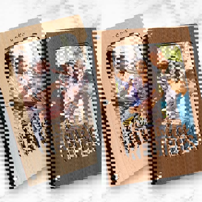 "Family Recipes" Personalized Wood Recipe Book with Photo Sleeve