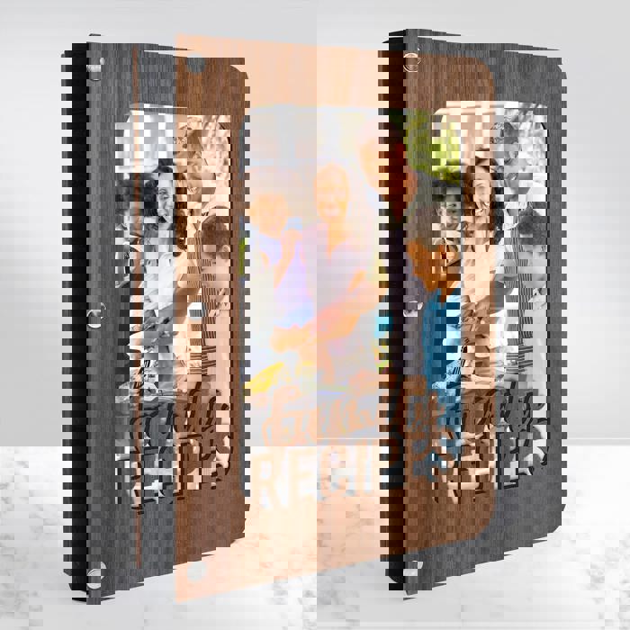 "Family Recipes" Personalized Wood Recipe Book with Photo Sleeve