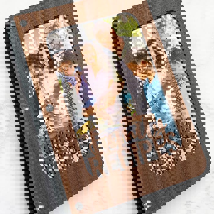 "Family Recipes" Personalized Wood Recipe Book with Photo Sleeve