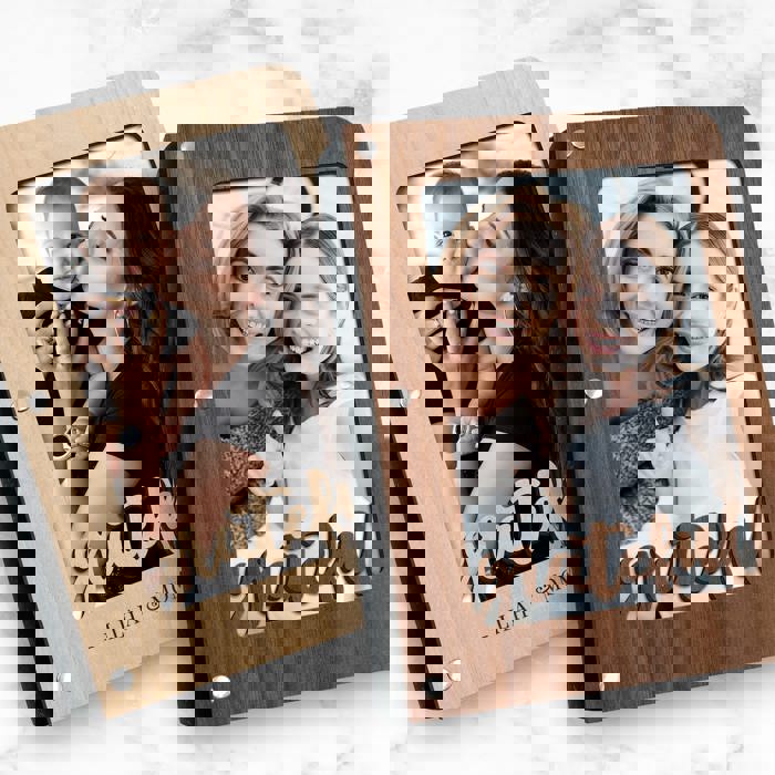 Personalized "Grateful" Wood Journal with Photo Sleeve