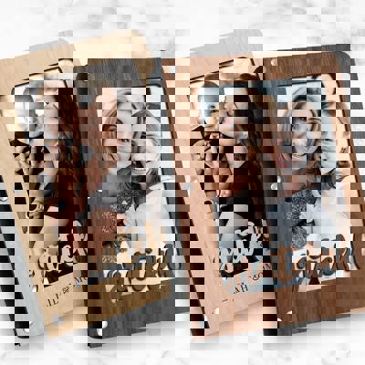 Personalized "Grateful" Wood Journal with Photo Sleeve