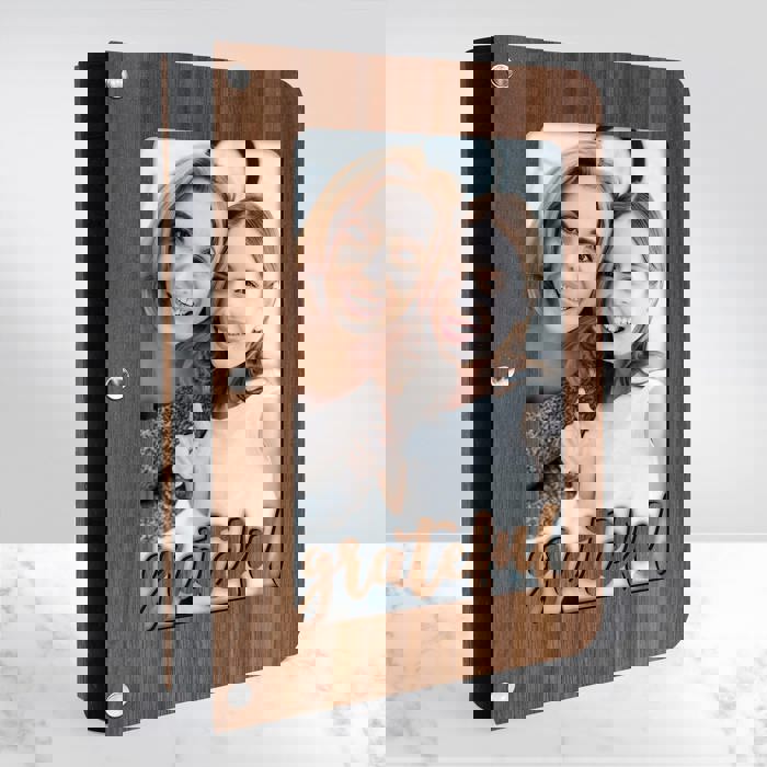 Personalized "Grateful" Wood Journal with Photo Sleeve