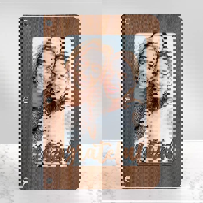 Personalized "Grateful" Wood Journal with Photo Sleeve