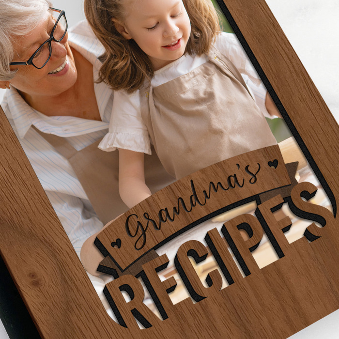 "Grandma's Recipes" Wood Recipe Book with Photo Sleeve
