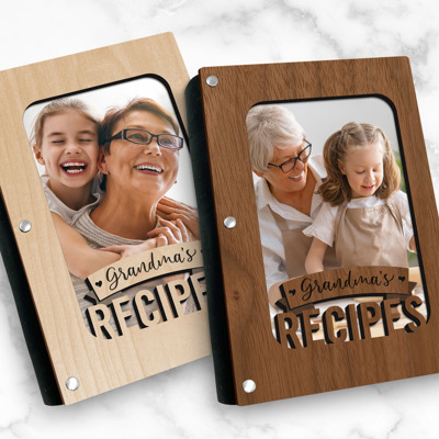 "Grandma's Recipes" Wood Recipe Book with Photo Sleeve