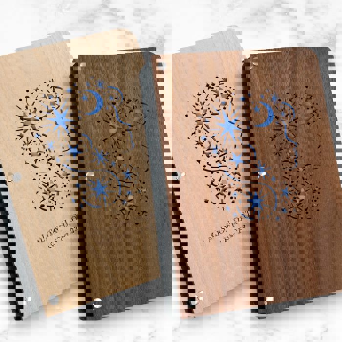 Personalized Wood Journal with Photo Sleeve - Dreams Design