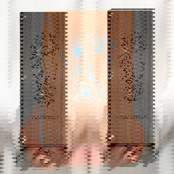 Personalized Wood Journal with Photo Sleeve - Dreams Design