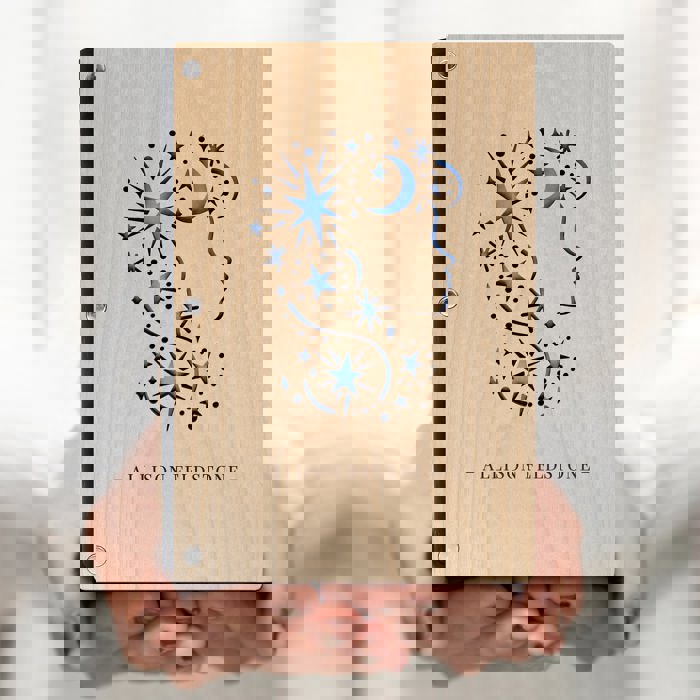 Personalized Wood Journal with Photo Sleeve - Dreams Design