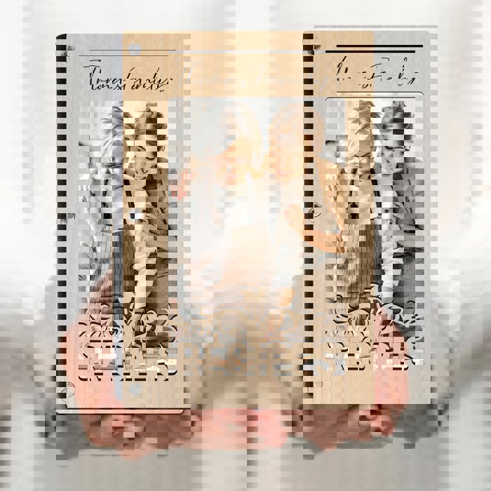 Personalized Wood Recipe Book with Photo Sleeve, Harvest Design