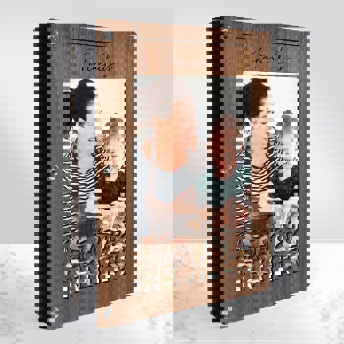 Personalized Wood Recipe Book with Photo Sleeve, Harvest Design