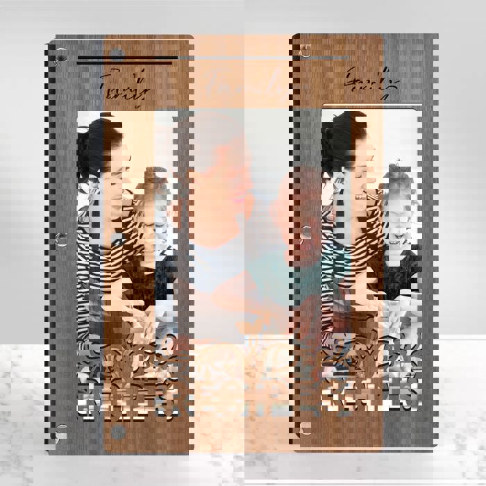 Personalized Wood Recipe Book with Photo Sleeve, Harvest Design