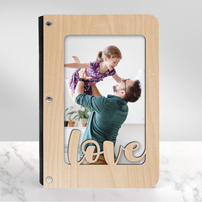 Personalized "Love" Wood Journal with Photo Sleeve