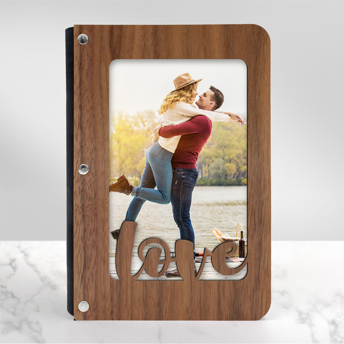 Personalized "Love" Wood Journal with Photo Sleeve