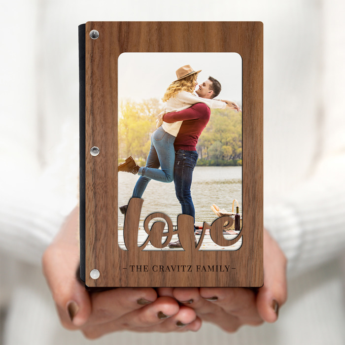 Personalized "Love" Wood Journal with Photo Sleeve