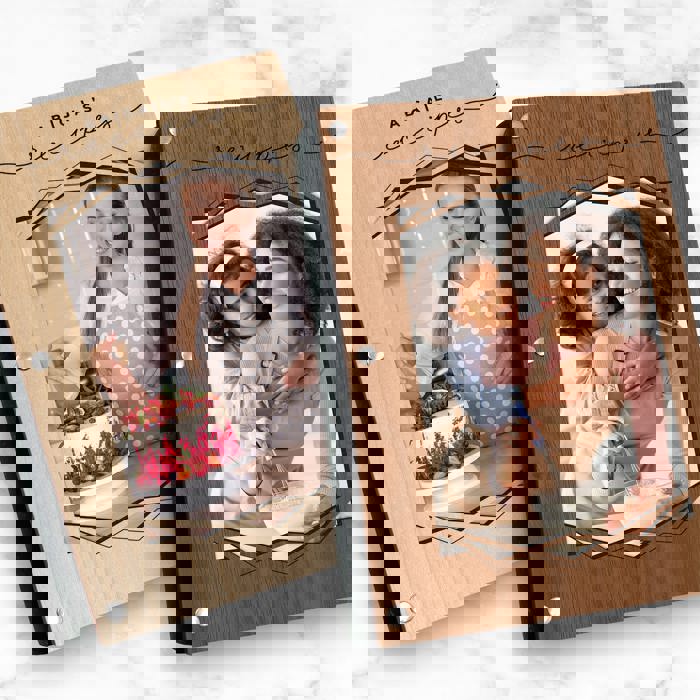 Personalized Wood Recipe Book with Photo Sleeve, Mod Design