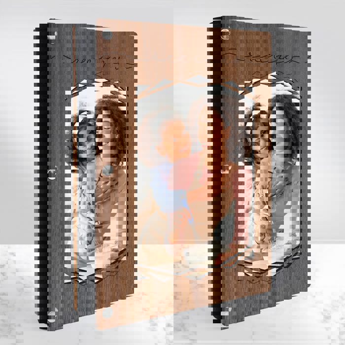 Personalized Wood Recipe Book with Photo Sleeve, Mod Design