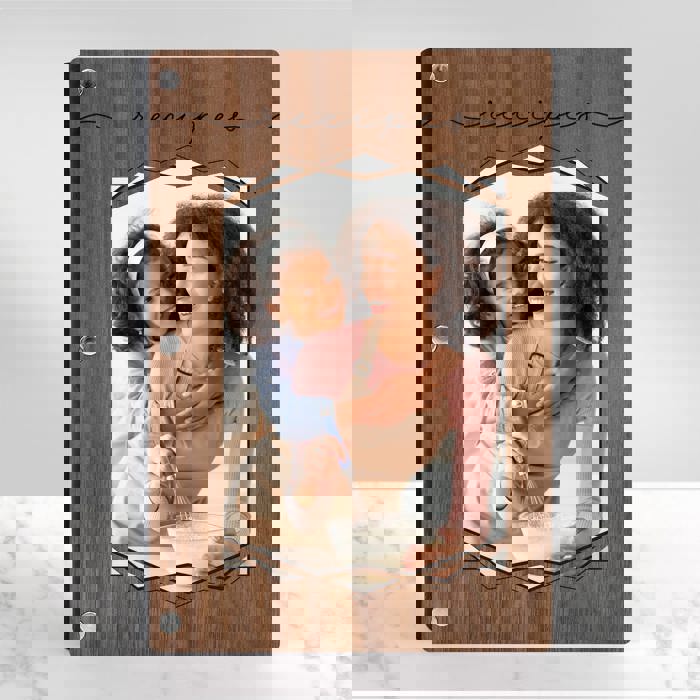 Personalized Wood Recipe Book with Photo Sleeve, Mod Design