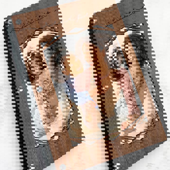 Personalized Wood Recipe Book with Photo Sleeve, Mod Design