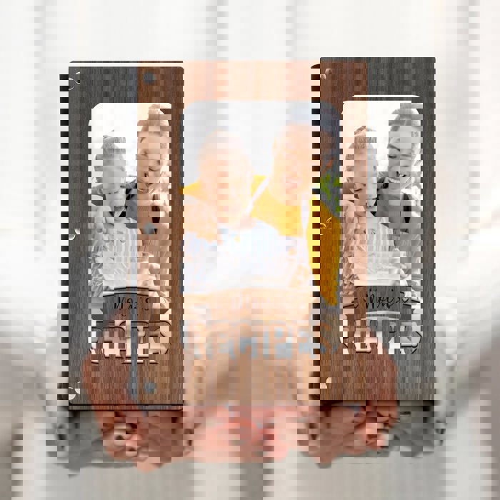 "Mom's Recipes" Wood Recipe Book with Photo Sleeve