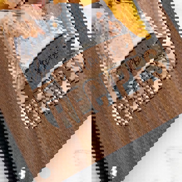 "Mom's Recipes" Wood Recipe Book with Photo Sleeve