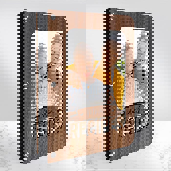 "Mom's Recipes" Wood Recipe Book with Photo Sleeve