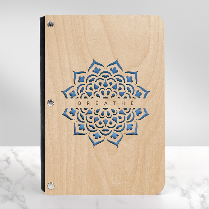 Personalized Wood Journal with Photo Sleeve - Mandala Design